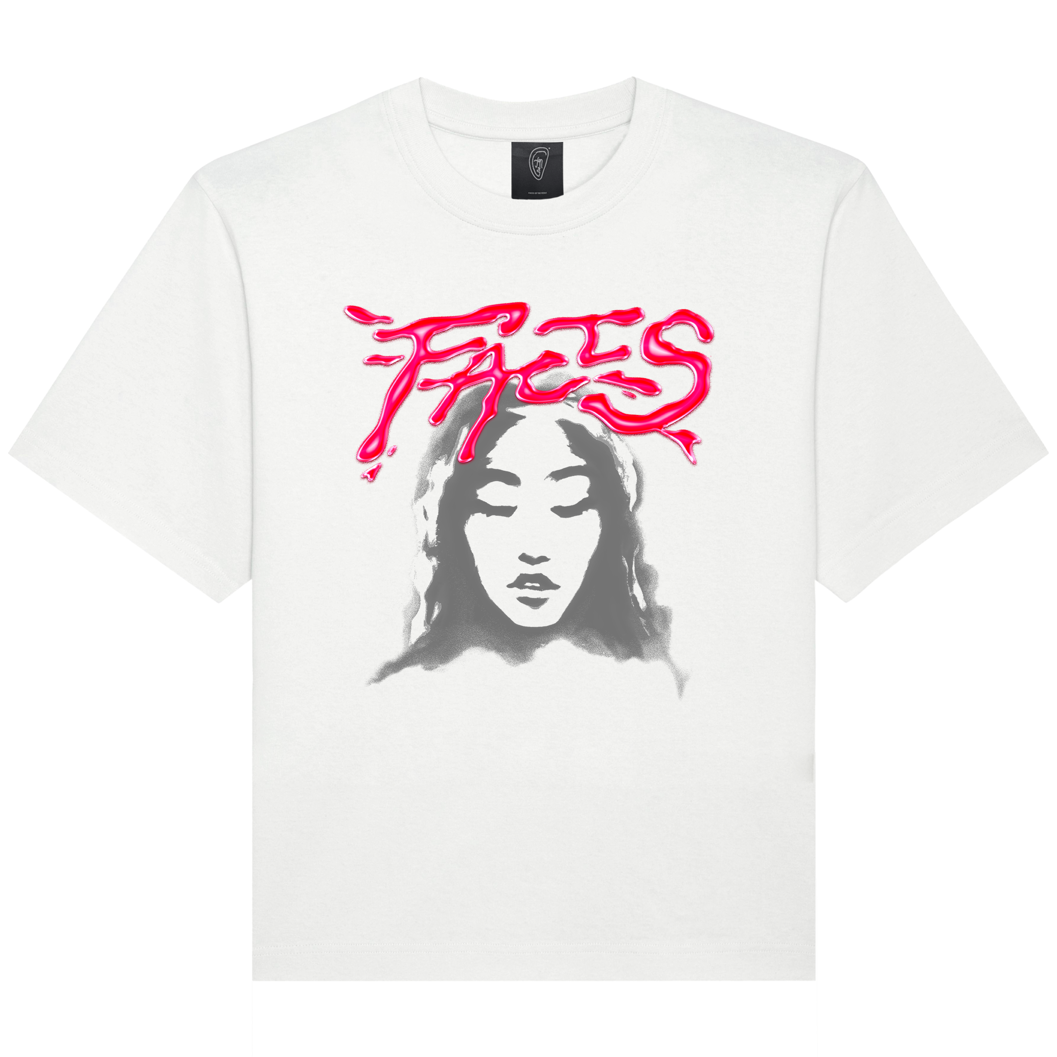 Off White T-shirt with Faces amethyst graphic print.