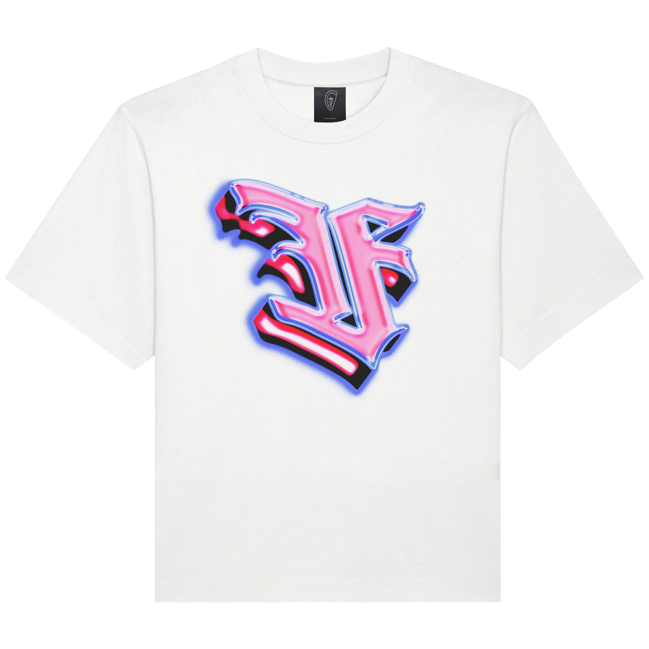 Off White T-shirt with Chrome logo graphic print.