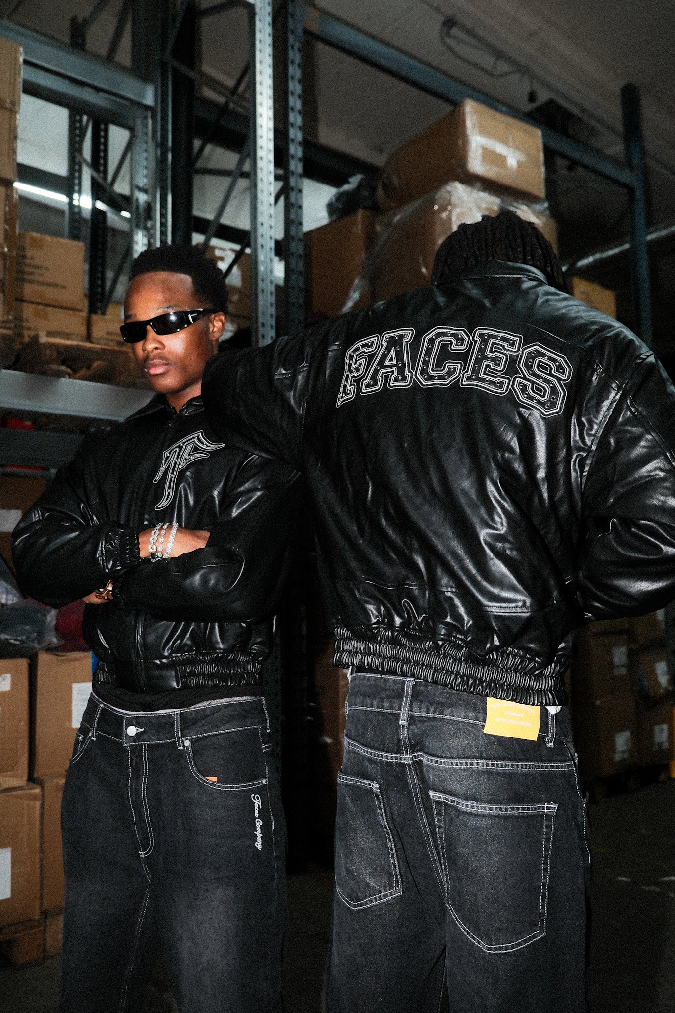 FACES CHANDELIER LEATHER JACKET | BLACK