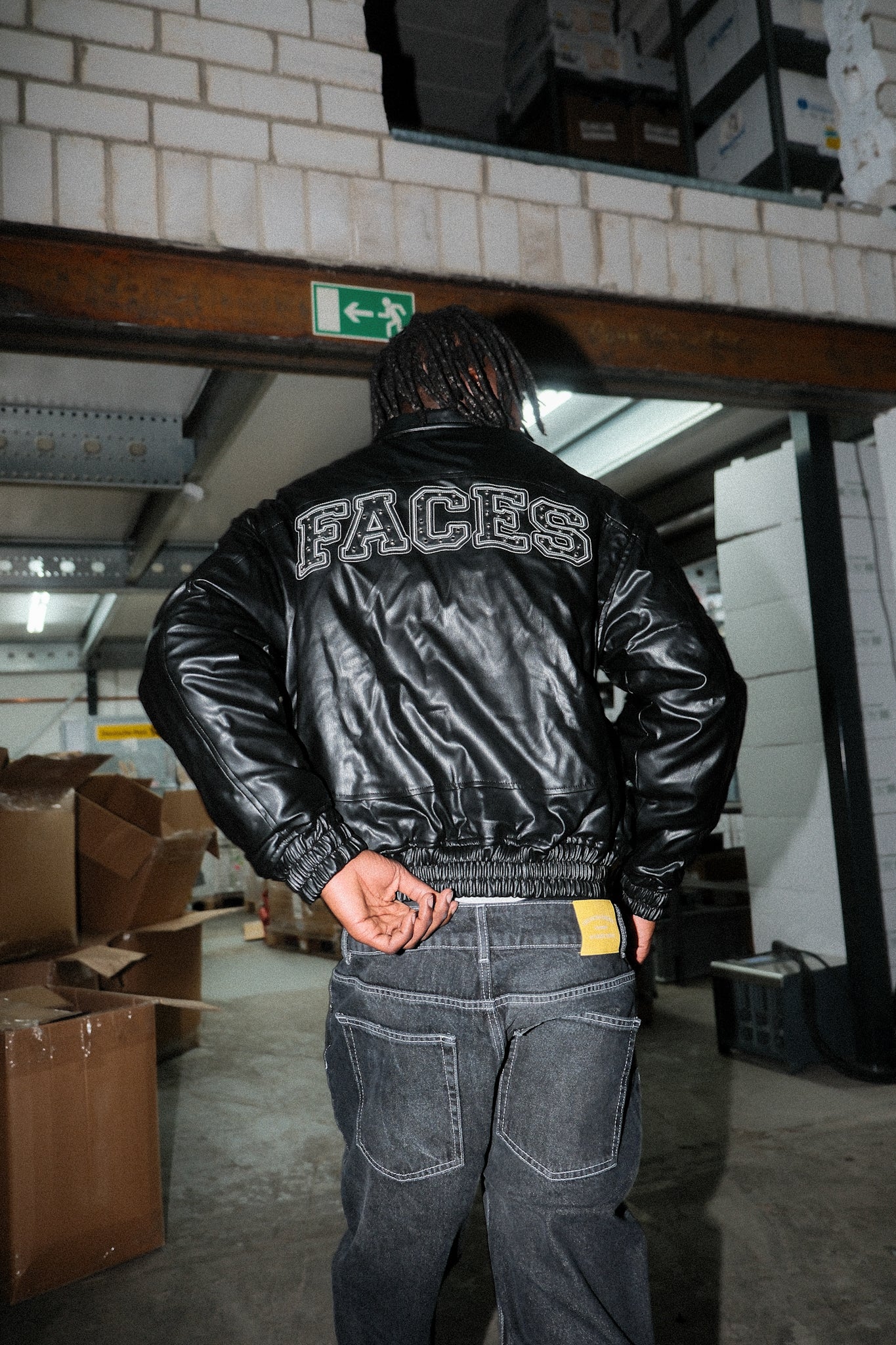 FACES CHANDELIER LEATHER JACKET | BLACK